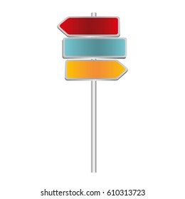 colorful multidirectional metallic plaque road sign and guidepost vector illustration