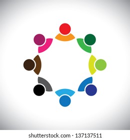 Colorful multi-ethnic corporate executive team or employee group. This vector graphic can also represent concept of children playing together or team meeting or group discussion, etc