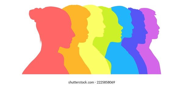 Colorful multiethnic face profile silhouette on white background