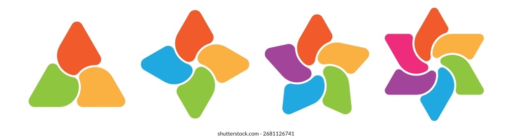 Colorful multifunctional star shape infographic for business stages, workflow and marketing process. 3, 4, 5, and 6 parts