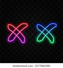 Colorful multi-layered sketch of an X mark with glowing light effect on blue background.