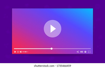 Colorful multimedia frame template. Mock up online video player. Life stream window. On the purple background. All objects are isolated Easy to Edit. Suitable for web design, video motion and SMM Vector