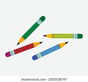 colorful multiple pencil set for children isolated on grey background vector illustration