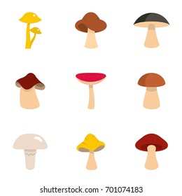 Colorful mushroom icon set. Flat set of 9 colorful mushroom vector icons for web isolated on white background