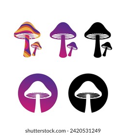 Colorful mushroom logo design concept template. Mushroom logo idea. Natural mushroom on ground for food and health. Fungus isolated vector image for logo design. Mushroom medicine sources trend 2024