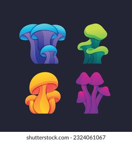 Colorful Mushroom set graphic element, collection of vector gradient illustration. icon with cute style