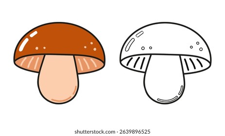 Colorful mushroom sketch in monochrome and vibrant hues, supporting children's learning through engaging artistic illustration