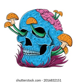 colorful mushroom and skull illustration print with stay weird slogan for man - woman graphic tee t shirt - Vector