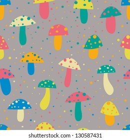 Colorful mushrooms / Bright seamless wallpaper