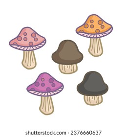 Colorful Mushrooms Cartoon Illustration Vector Clipart Sticker