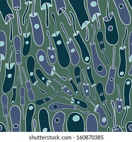 Colorful mushrooms  continuous seamless pattern. 