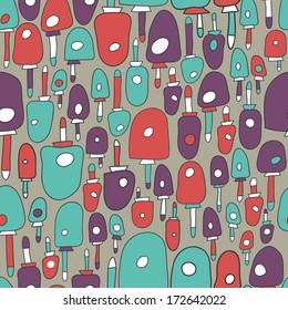Colorful mushrooms continuous seamless pattern.
