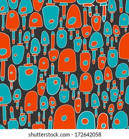 Colorful mushrooms continuous seamless pattern. 