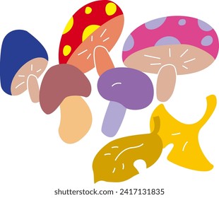 colorful mushrooms and fallen leaves