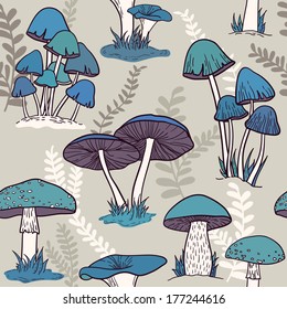 Colorful mushrooms seamless vector pattern