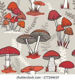 Colorful mushrooms seamless vector pattern