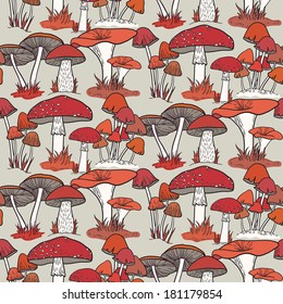 Colorful mushrooms seamless vector pattern