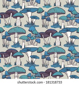 Colorful mushrooms seamless vector pattern