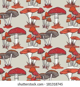 Colorful mushrooms seamless vector pattern