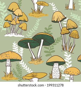 Colorful mushrooms seamless vector pattern