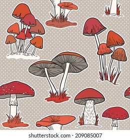 Colorful mushrooms seamless vector pattern
