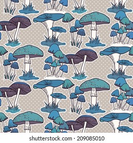 Colorful mushrooms seamless vector pattern