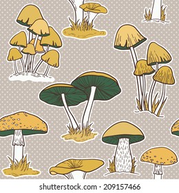 Colorful mushrooms seamless vector pattern