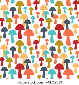 Colorful mushrooms. Seamless vector pattern.