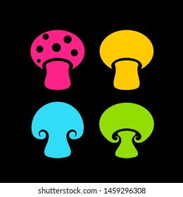 Colorful mushrooms vector icon isolated on black background