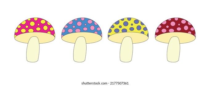 colorful mushrooms, vector illustration, white background 