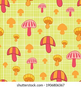 Colorful mushrooms vector repeat pattern-03