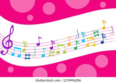 Colorful music background. Abstract conductor orchestra. Music notes on a color background.