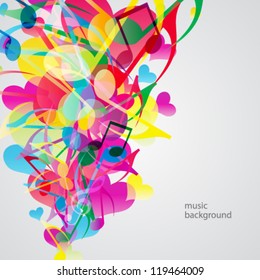 Colorful music background with bright musical design elements.