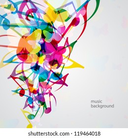 Colorful music background with bright musical design elements.