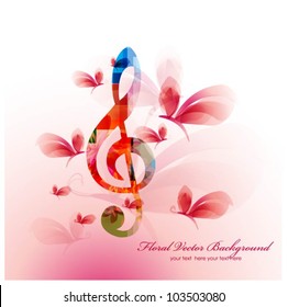 Colorful music background with butterflies. Vector