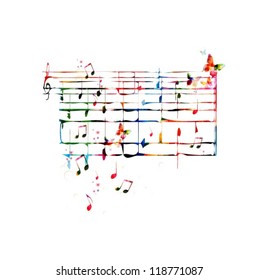 Colorful music background with butterflies. Vector