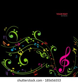 colorful music background with fly notes