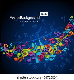 Colorful music background with fly notes