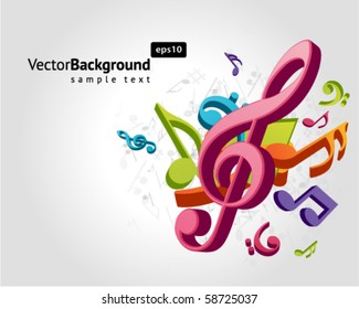 Colorful music background with fly notes