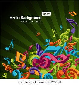 Colorful music background with fly notes