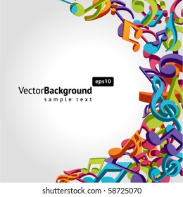 Colorful music background with fly notes