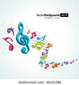 Colorful music background with fly notes