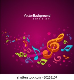 Colorful music background with fly notes