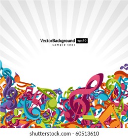 Colorful music background with fly notes