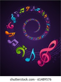 Colorful music background with fly notes. Eps 10