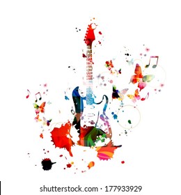 Colorful music background with guitar