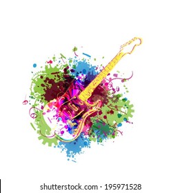 Colorful music background with guitar