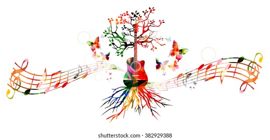 Colorful music background with guitar