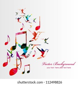 Colorful music background with hummingbirds. Vector
