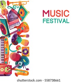 Colorful music background  Music instruments   Vector illustration
